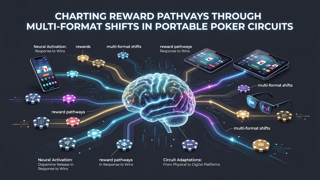 Illustration von portablen Poker-Circuits mit Fokus auf Belohnungsmechanismen und Formatübergängen